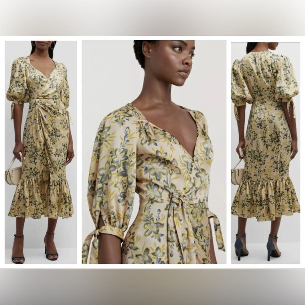 Cinq à Sept Kerstin Wrap Dress PLOM Split Puff Sleeves Size 4 Feminine Party